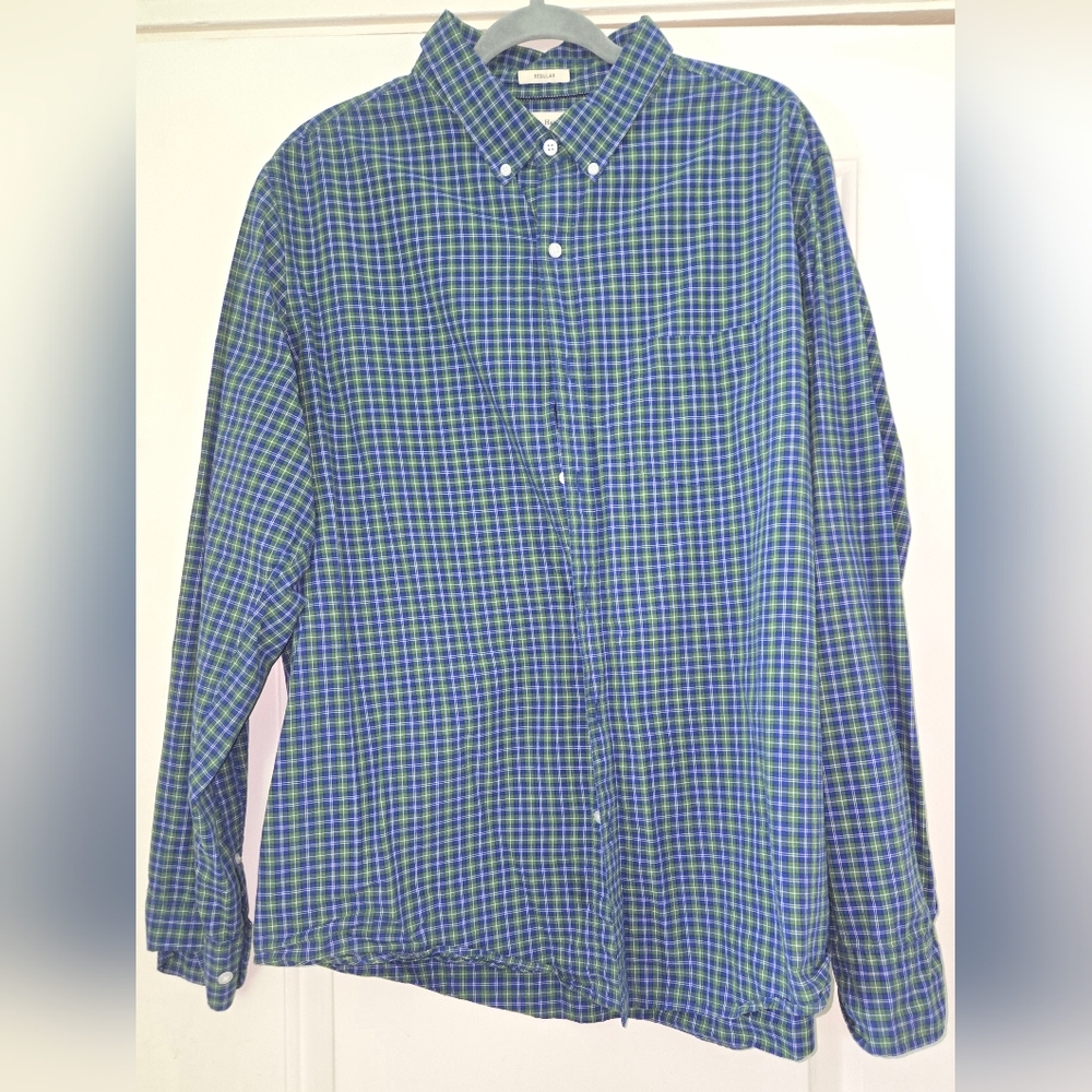 Hawker Rye Men's Blue and Green Checkered Long Sleeve Button Down Shirt Size XL